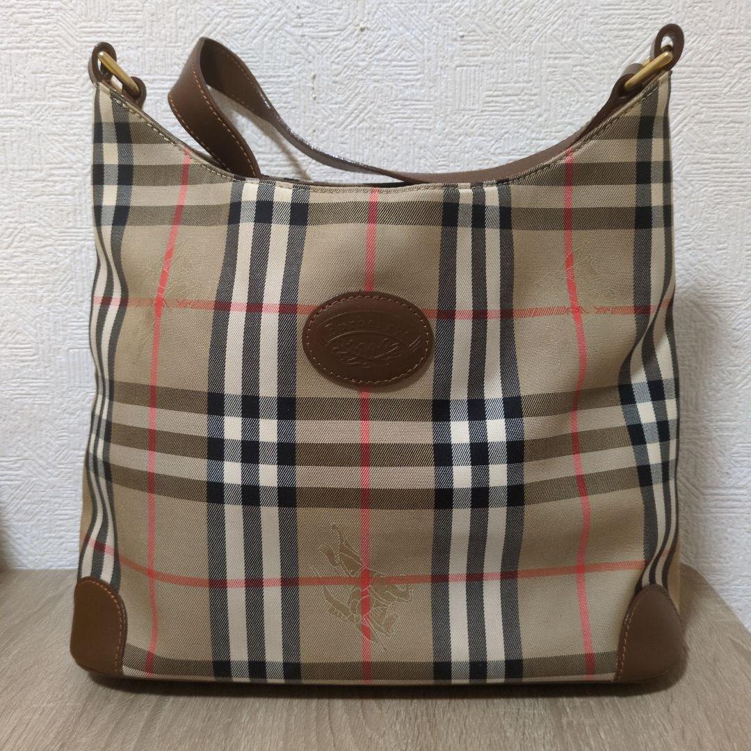 希少　月桂樹ロゴ　バーバリーキャンバスショルダーバッグノバチェックシャドーホース