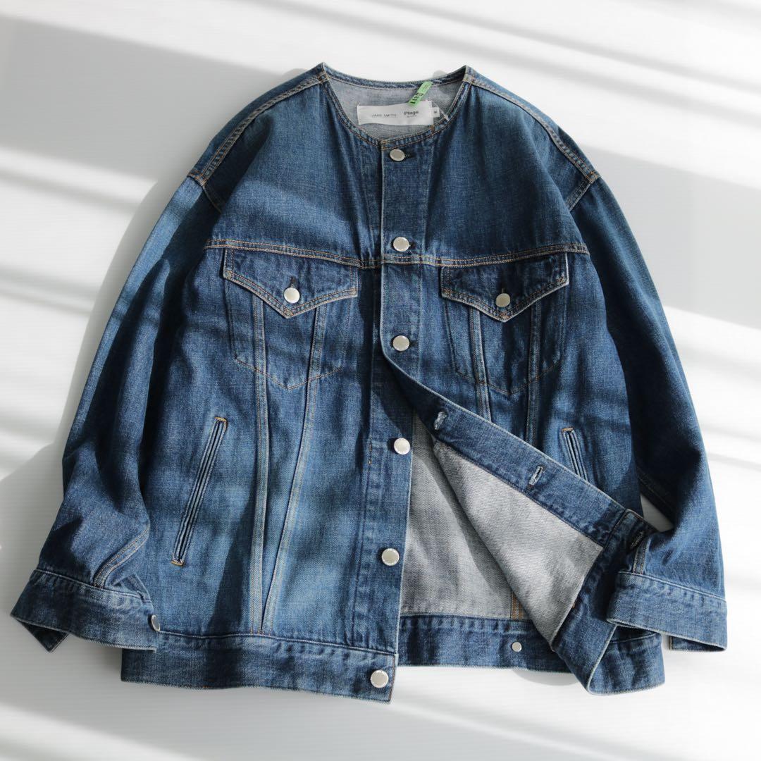 【手仕上げクリーニング済】プラージュ ノーカラーデニムジャケット 36 別注