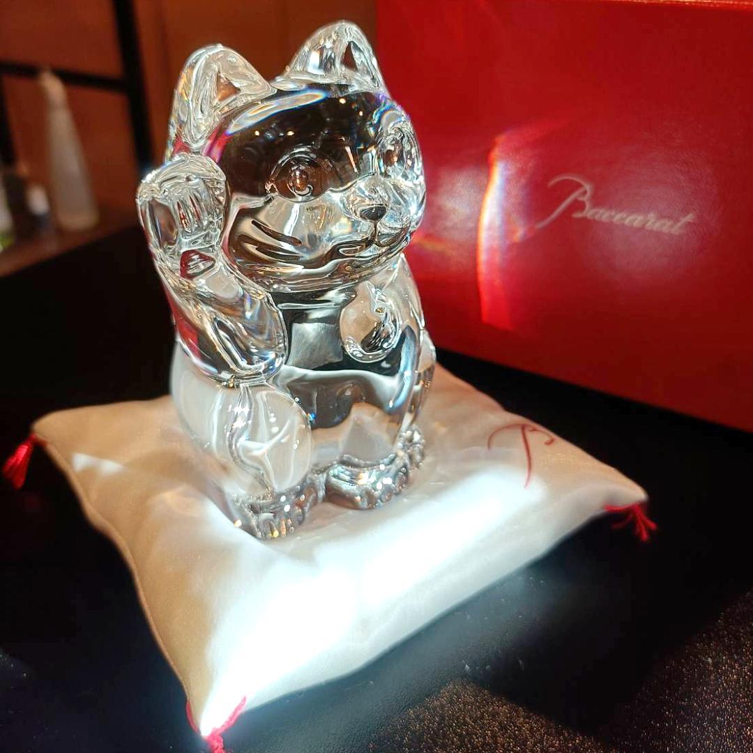 【Baccarat】クリスタルまねき猫 専用座布団付き【バカラ】