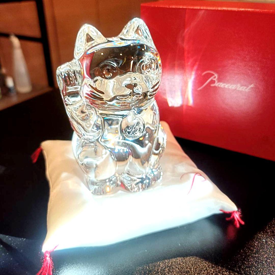 【Baccarat】クリスタルまねき猫 専用座布団付き【バカラ】