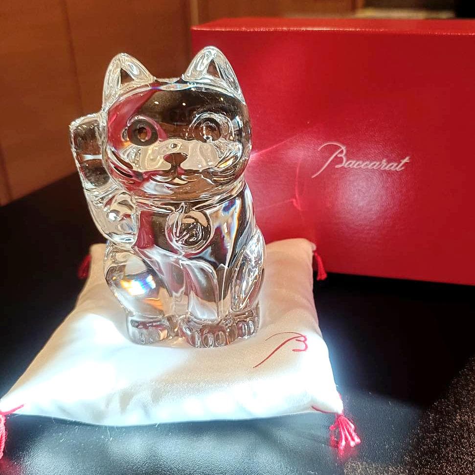 【Baccarat】クリスタルまねき猫 専用座布団付き【バカラ】