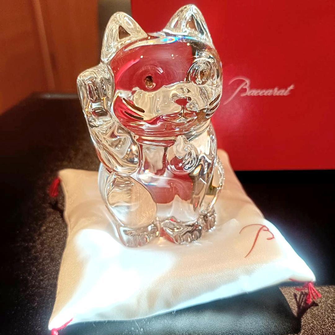 【Baccarat】クリスタルまねき猫 専用座布団付き【バカラ】