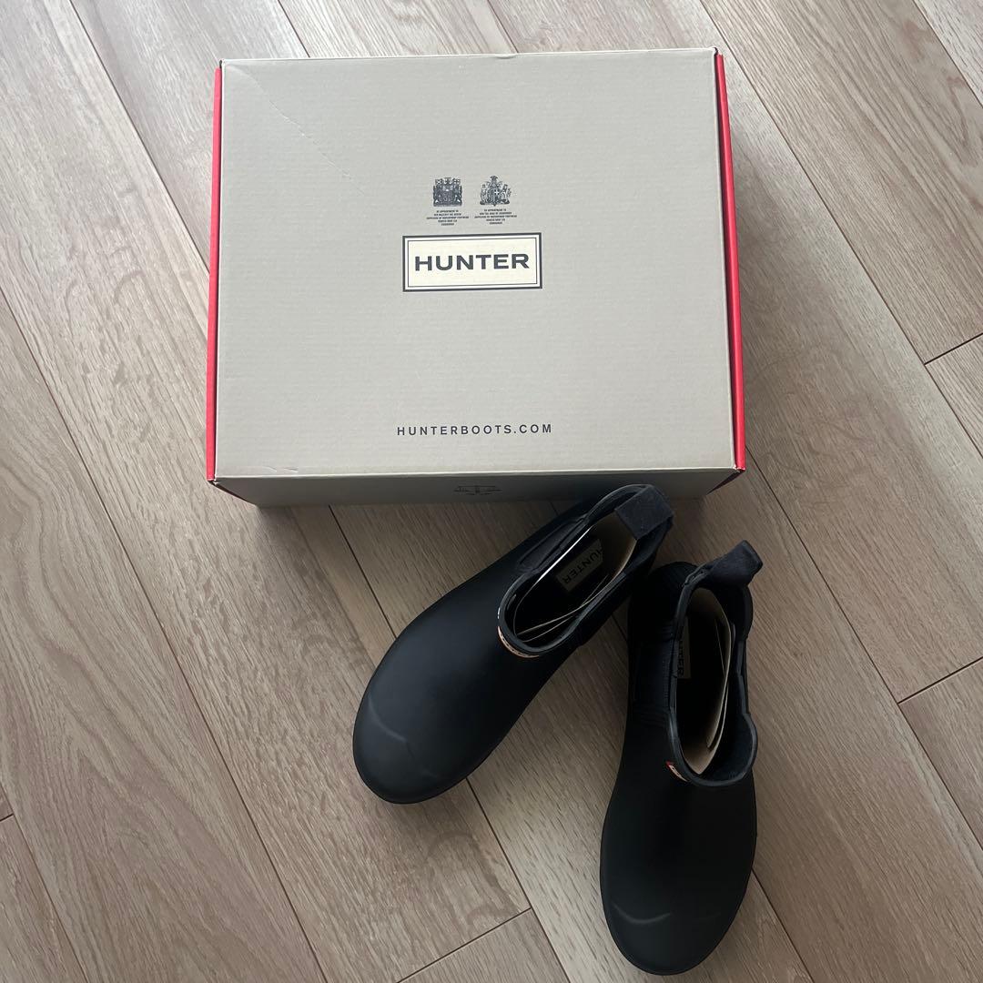 HUNTER ブラック　サイドゴアレインブーツ チェルシー25㎝