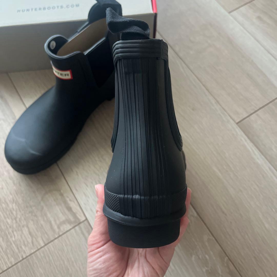 HUNTER ブラック　サイドゴアレインブーツ チェルシー25㎝