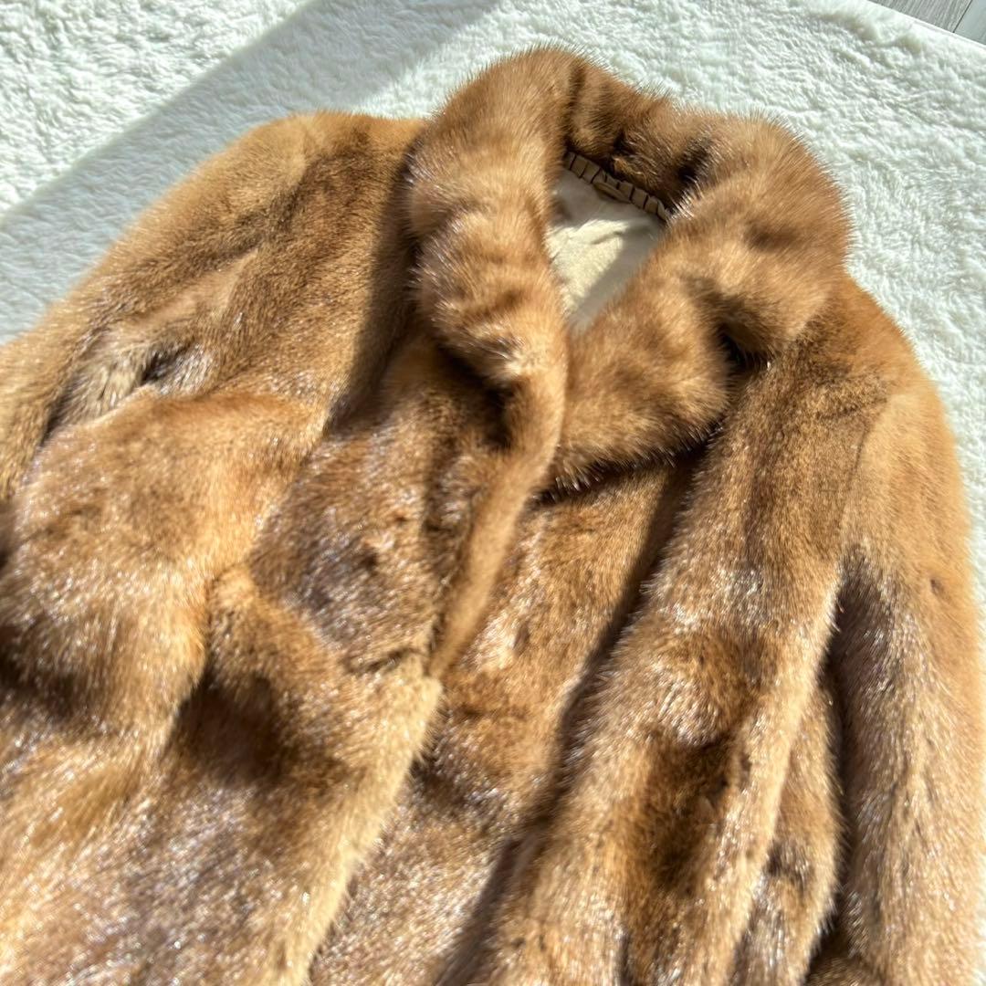 【高級】毛皮 ミンク ファーコート リアルファー　大きいサイズ　13号　ブラウン