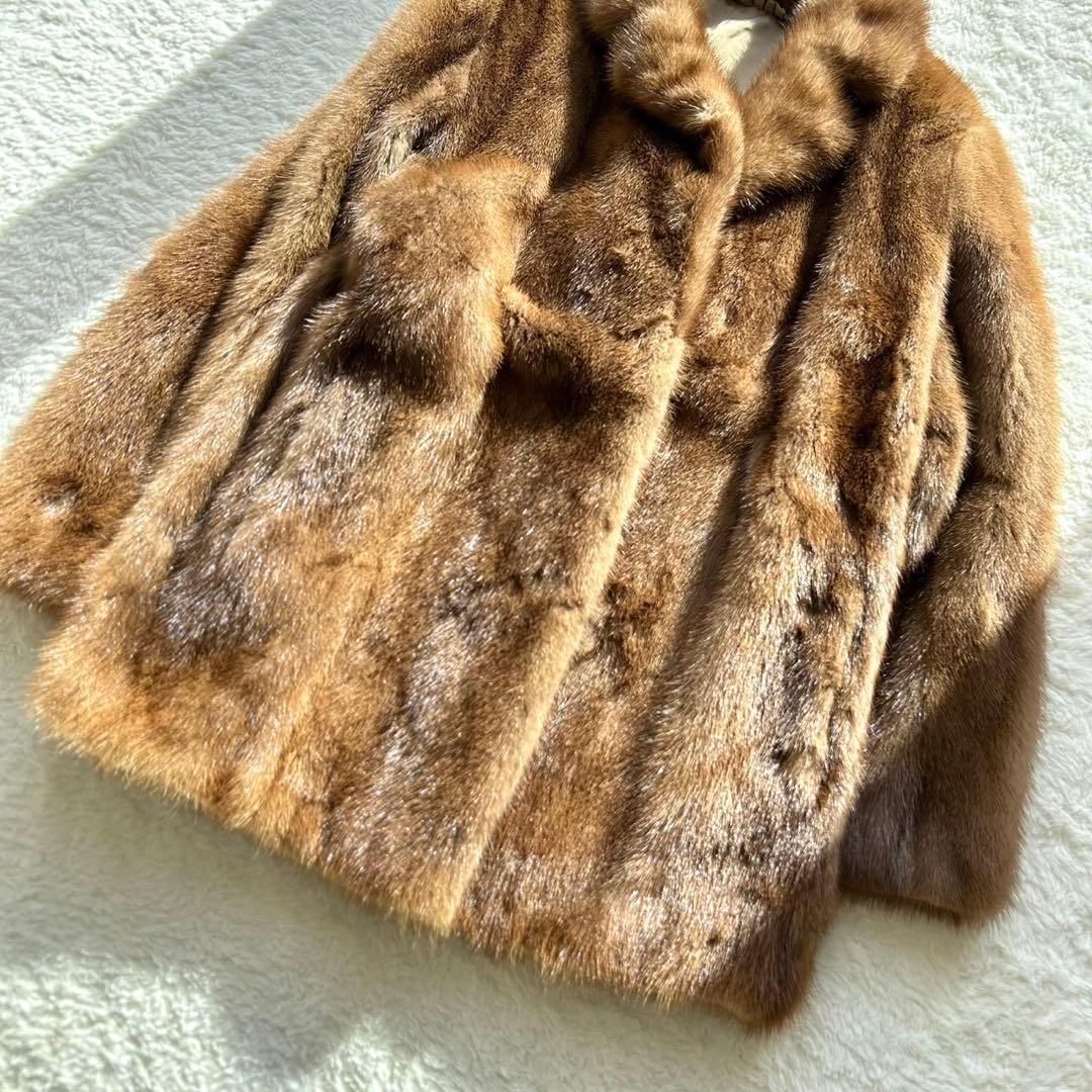 【高級】毛皮 ミンク ファーコート リアルファー　大きいサイズ　13号　ブラウン