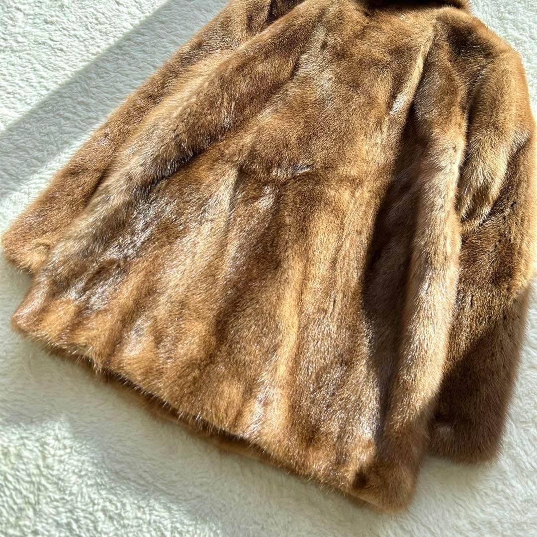 【高級】毛皮 ミンク ファーコート リアルファー　大きいサイズ　13号　ブラウン