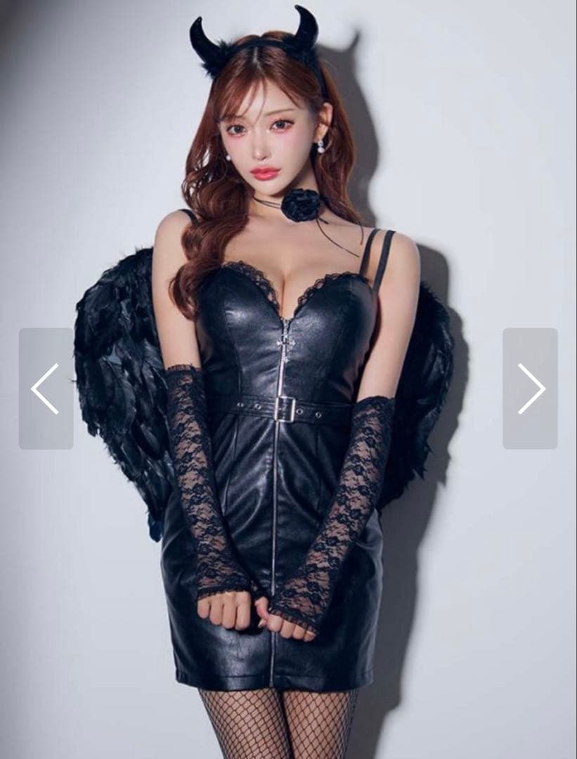 【即日発送】【ハロウィン】レザーデビルタイトワンピース【コスプレ7点セット】