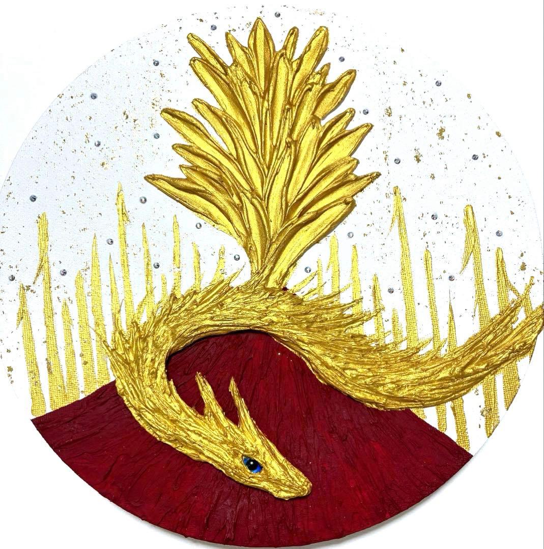 開運絵画　守護白龍神様　生命の木　赤富士