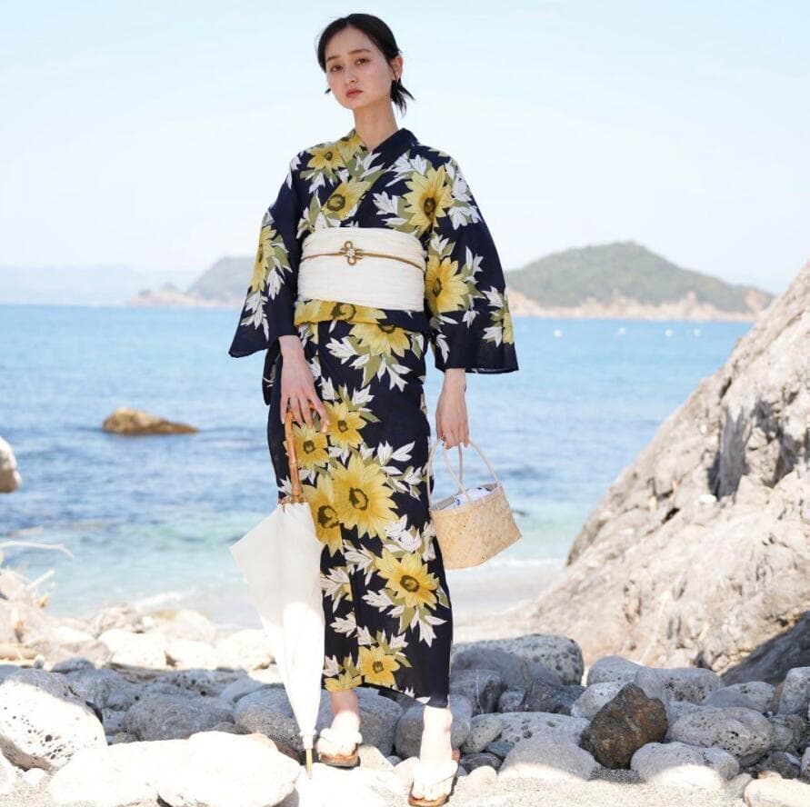 画像の帯+お任せ帯じめつき◆◆utataneブランド浴衣◆日本生地◆向日葵