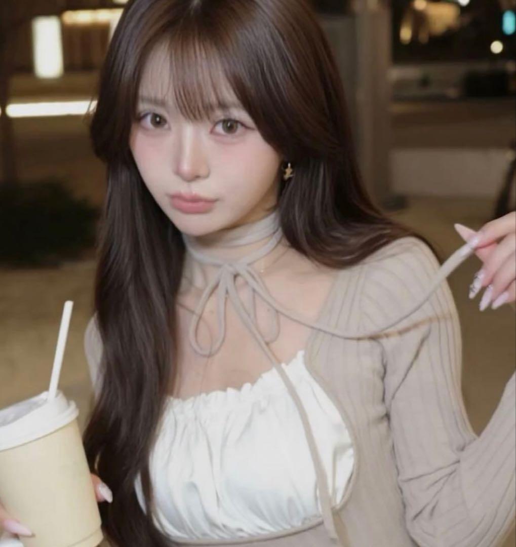 【ダーリッチ】ネックリボンデザインフレアニットミニワンピース