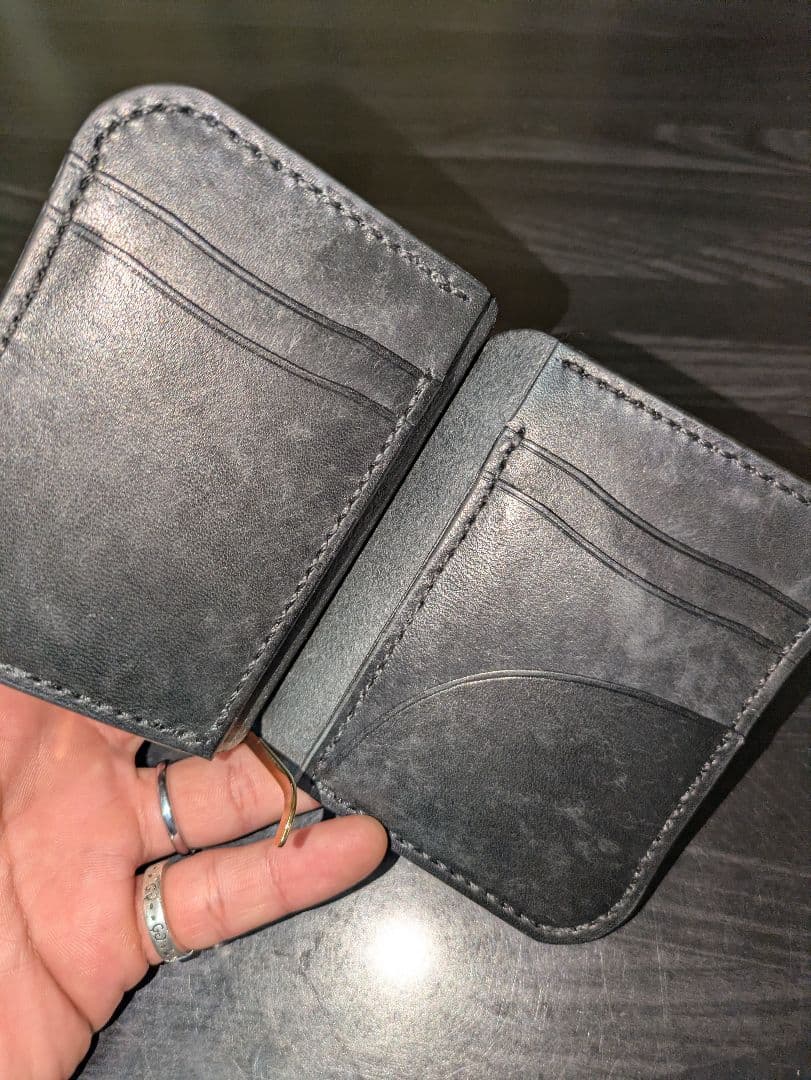 イタリアンレザー マネークリップ式 コンパクトウォレット 総手縫い ハンドメイド