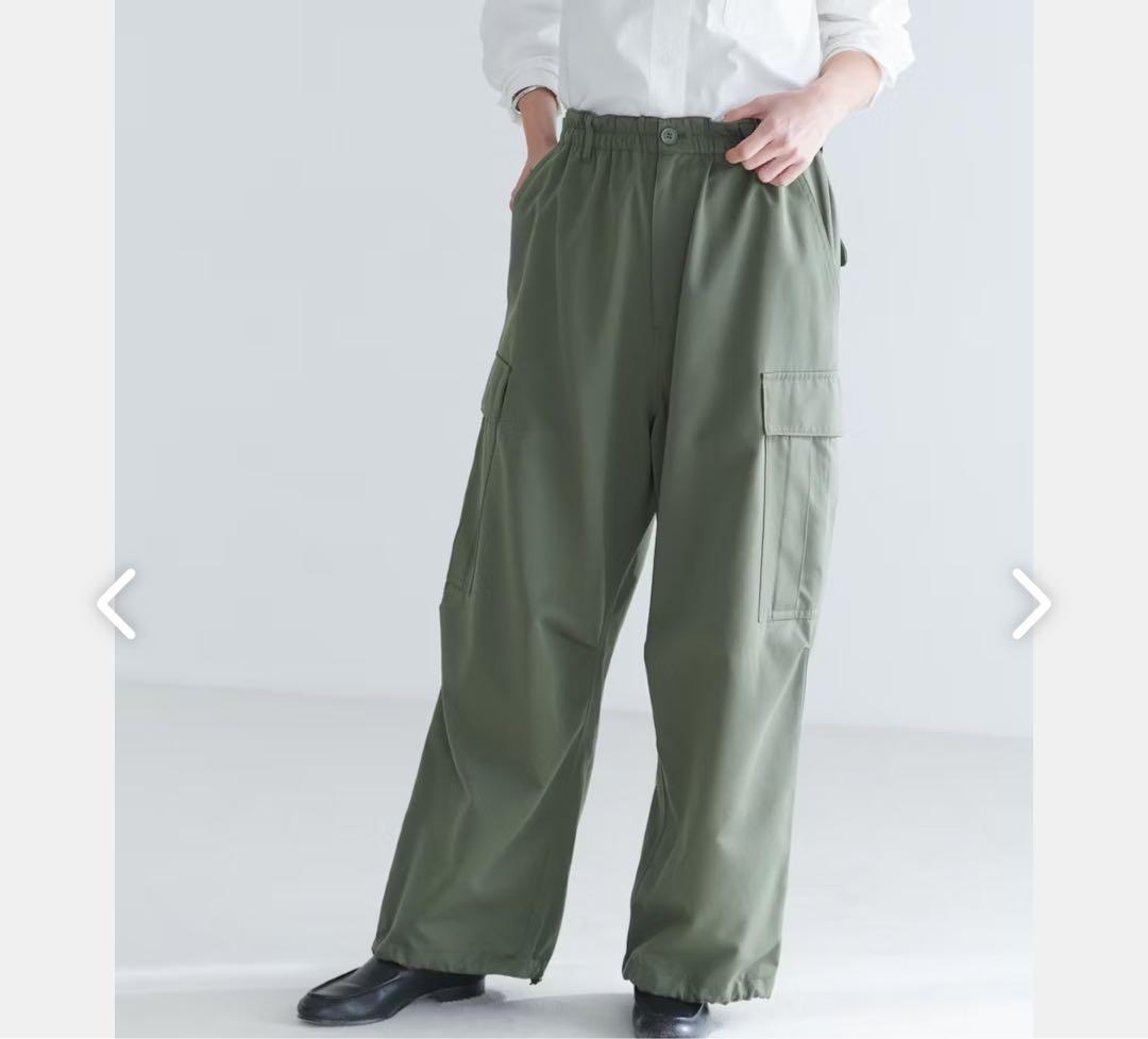 北欧暮らしの道具店　大人のためのきれいめカーゴパンツ　オリーブグリーンLサイズ