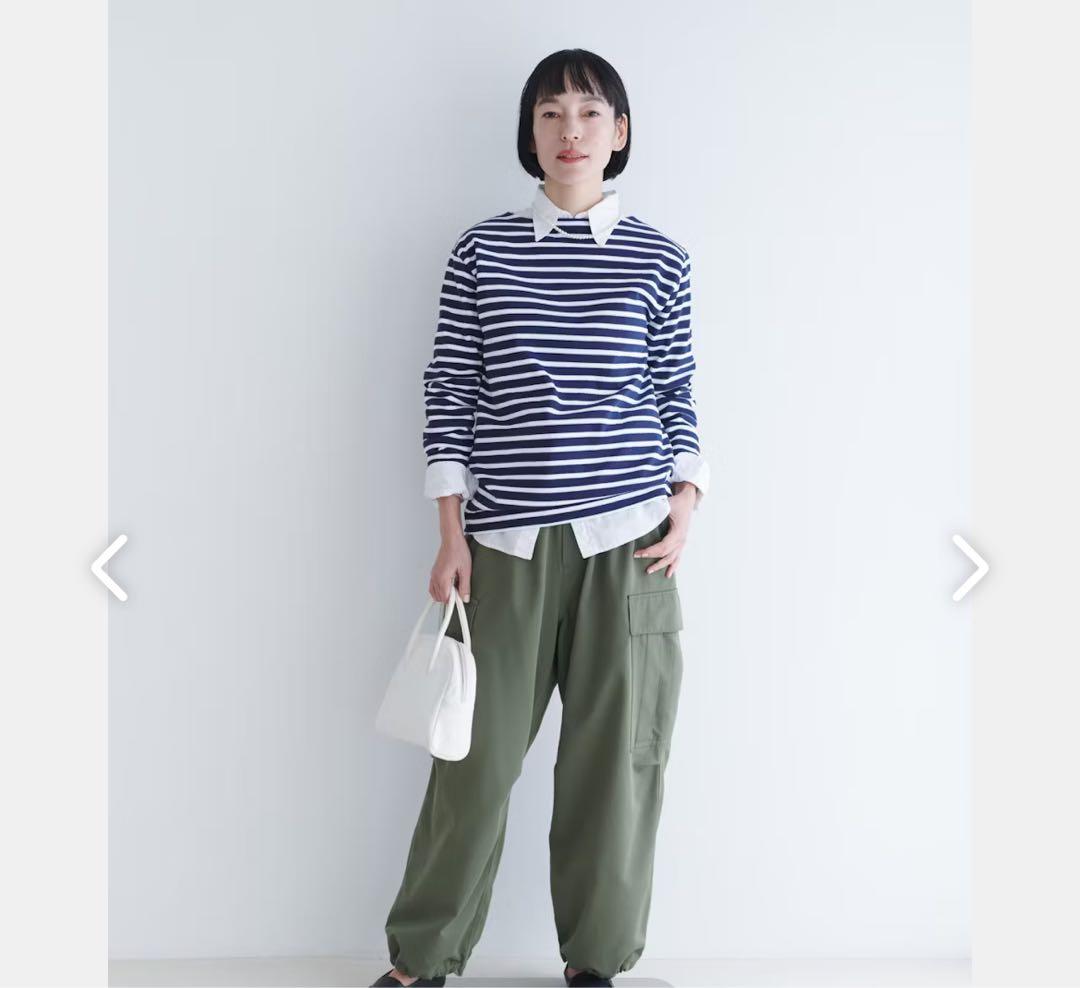 北欧暮らしの道具店　大人のためのきれいめカーゴパンツ　オリーブグリーンLサイズ