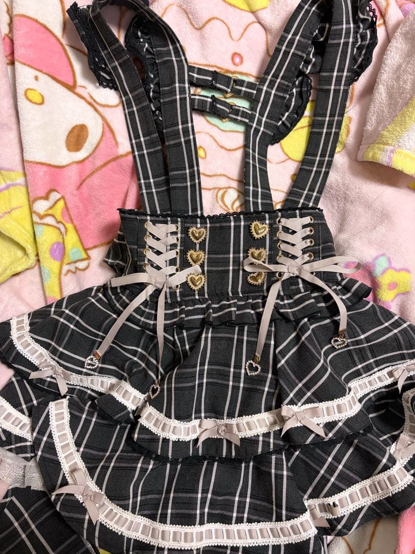 LIZLISA はしごリボンチェックティアードスカート グレー