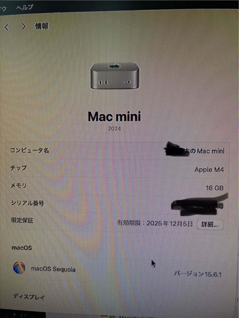 【極美品】Apple M4 Mac mini メモリ16G ストレージ256G