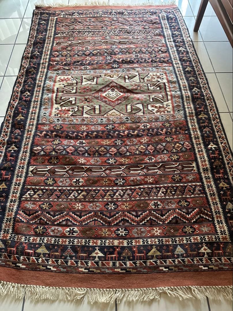 190×109 ヴィンテージラグ　手織　キリムラグ