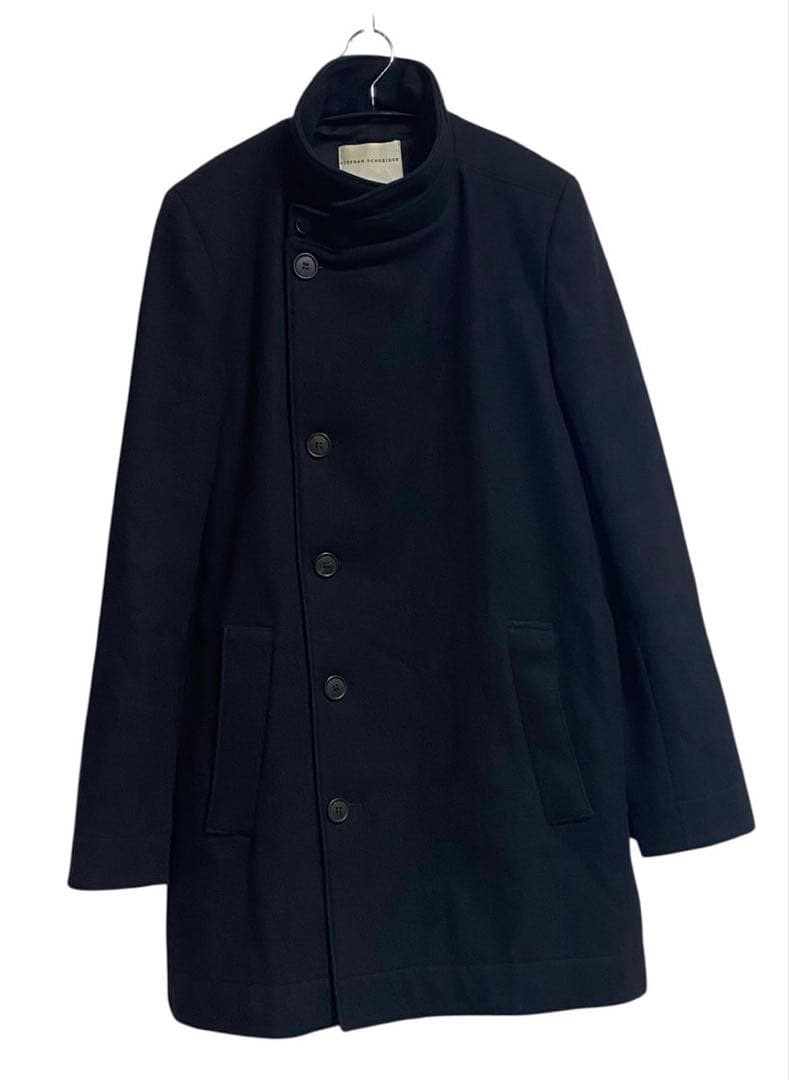 アーカイブ　ステファンシュナイダー　スタンドカラー　コート　ウール　ネイビー
