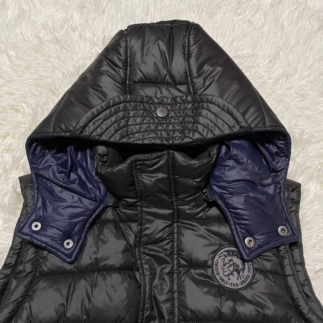 極美品　DIESEL フーディ中綿ベスト　ブレイブマン　ワッペン　2way 黒