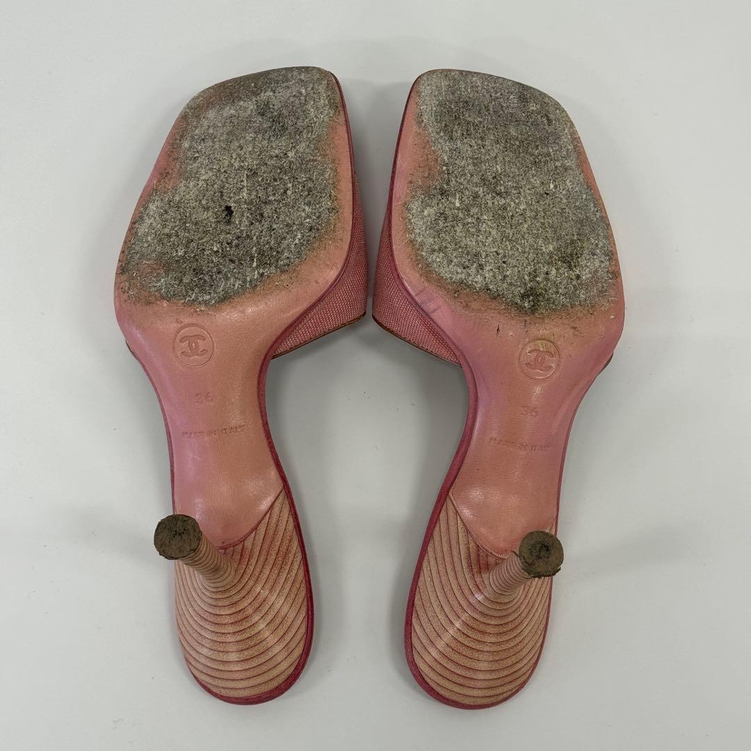 CHANEL ピンク キャンバス ミュール