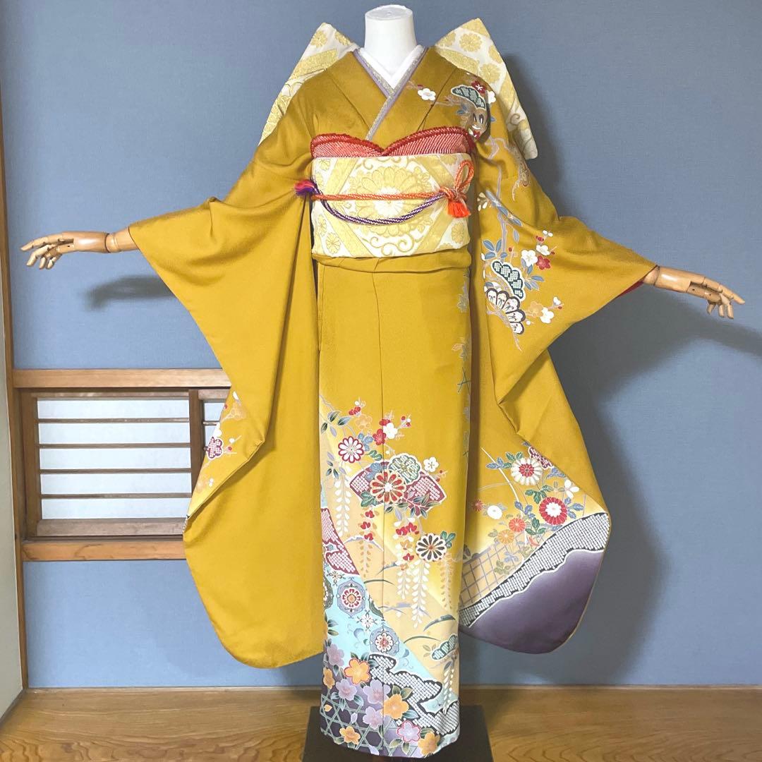 振袖フルセット　手描き友禅　成人式振袖　振袖　裄丈71
