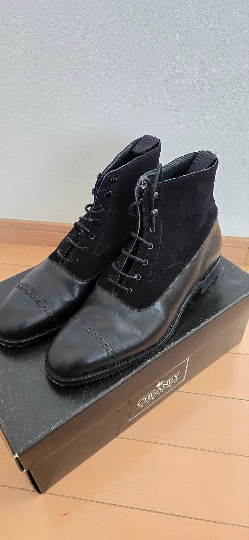 CHEANEY レザーxスエード　コンビ　ブーツ 黒　サイズ7　25.5相当