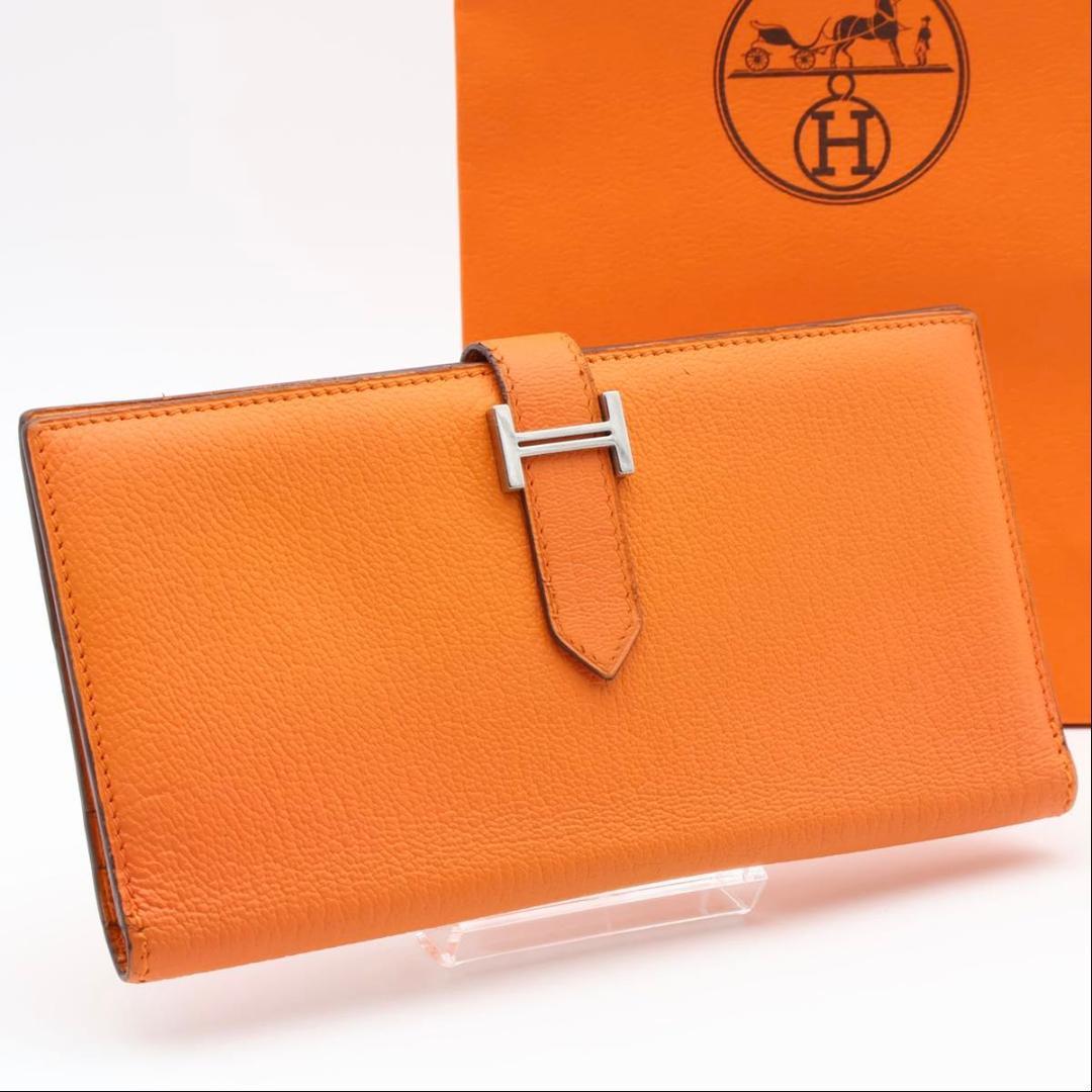 【極美品】HERMES ベアンクラシック シェーブル オレンジ 長財布