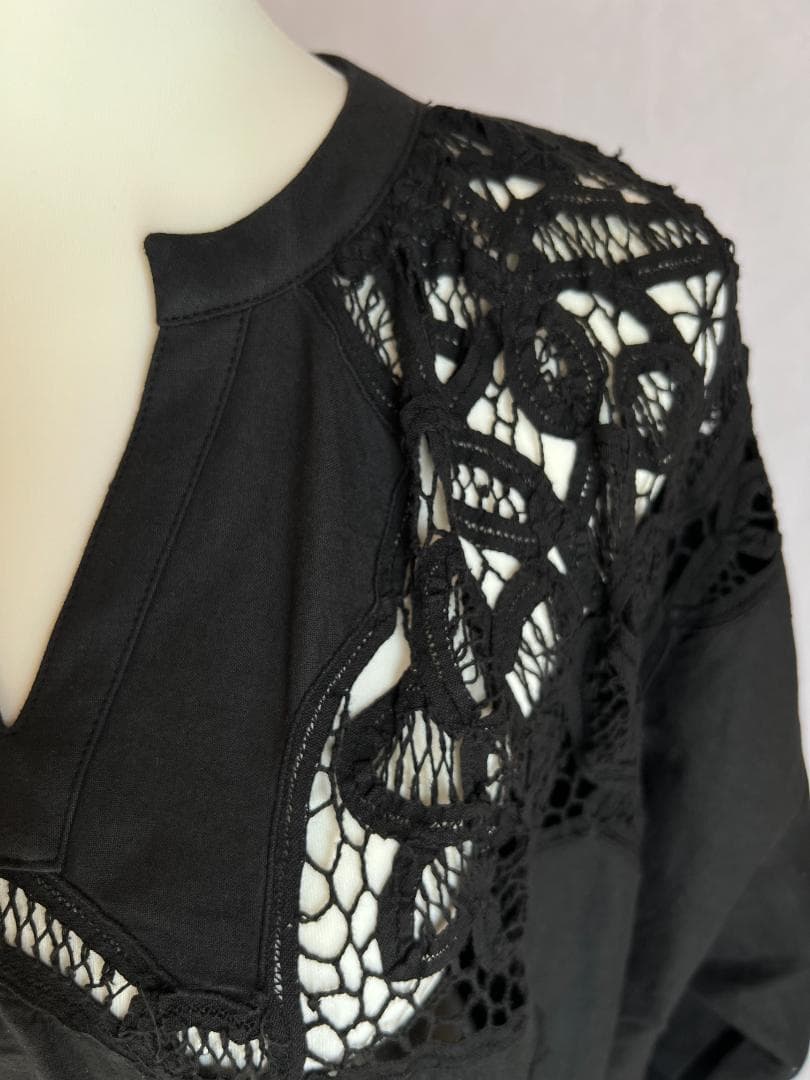 ヴィンテージテーブルクロス 黒 リメイクワンピース バテンレース 1点もの