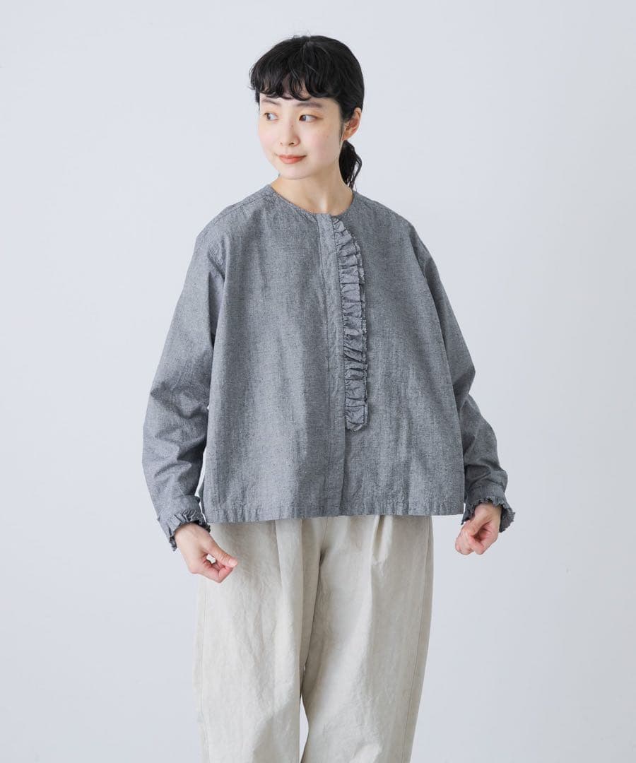 【新品・タグ付き】かぐれ　コットンシルクフリルブラウス　チェック