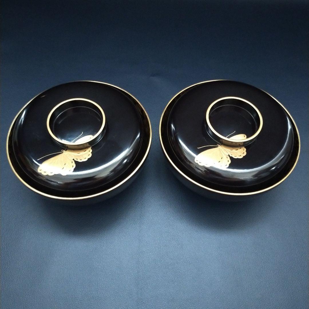 確認用　能登輪島塗 内総沈金 牡丹紋詰 吸物椀 茶道具 懐石 菓子椀 2客