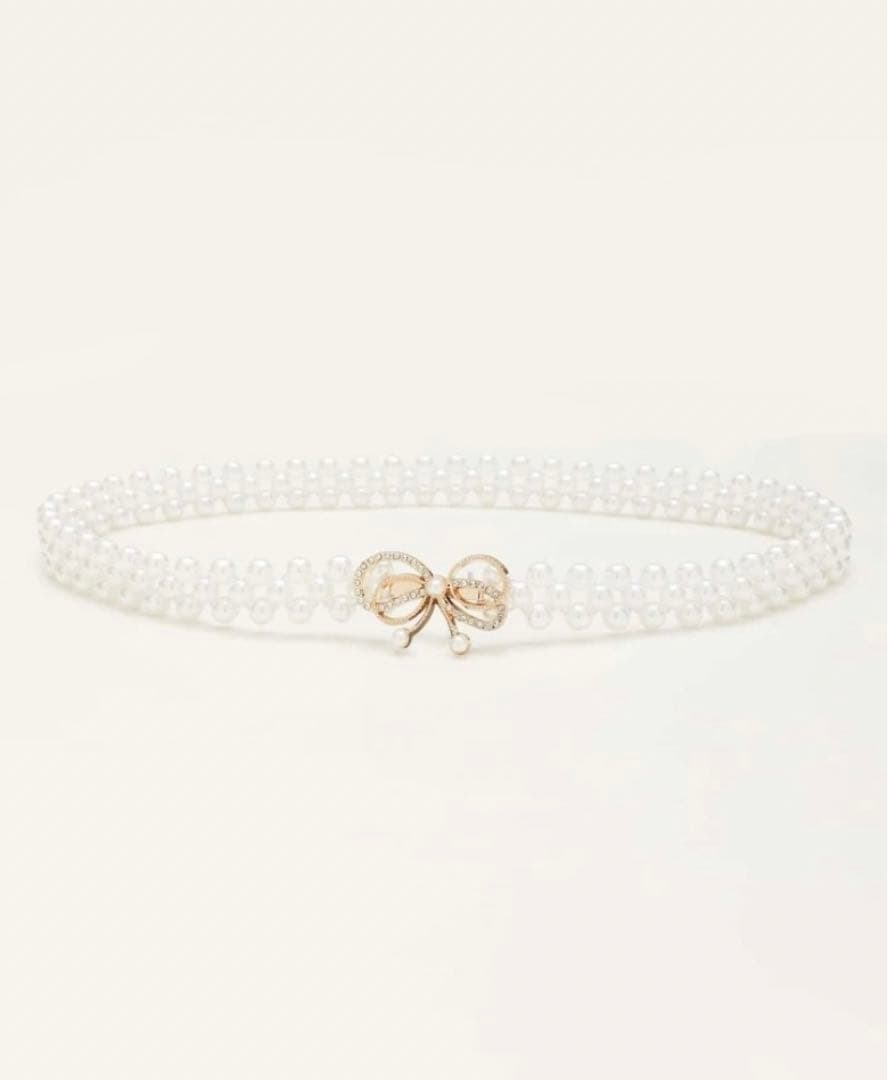 GRL 水彩花柄　浴衣　帯　パール　リボン　帯締め　三点セット