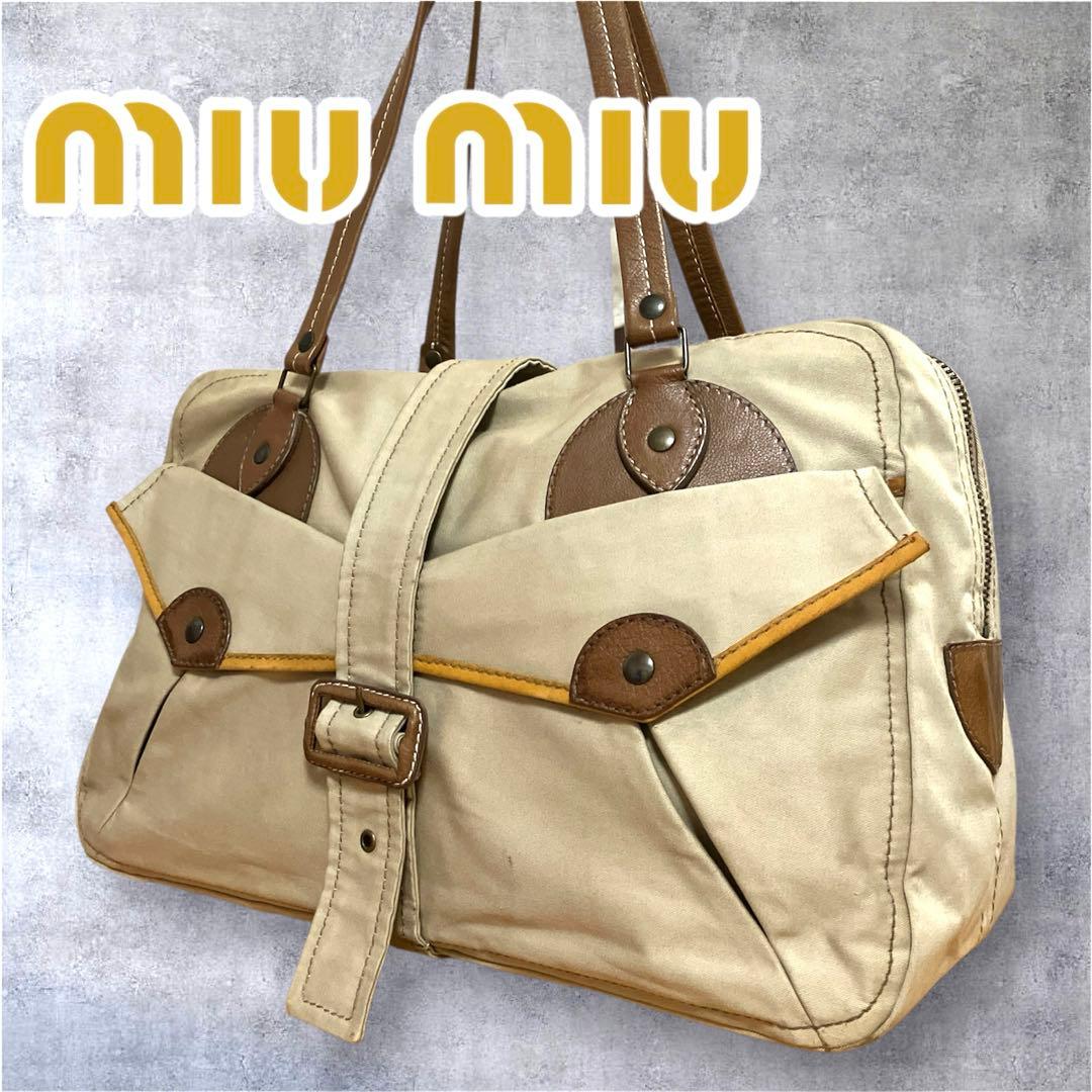 ミュウミュウ ヴィンテージ ボストン型 トートバッグ ショルダーバッグ ベージュ