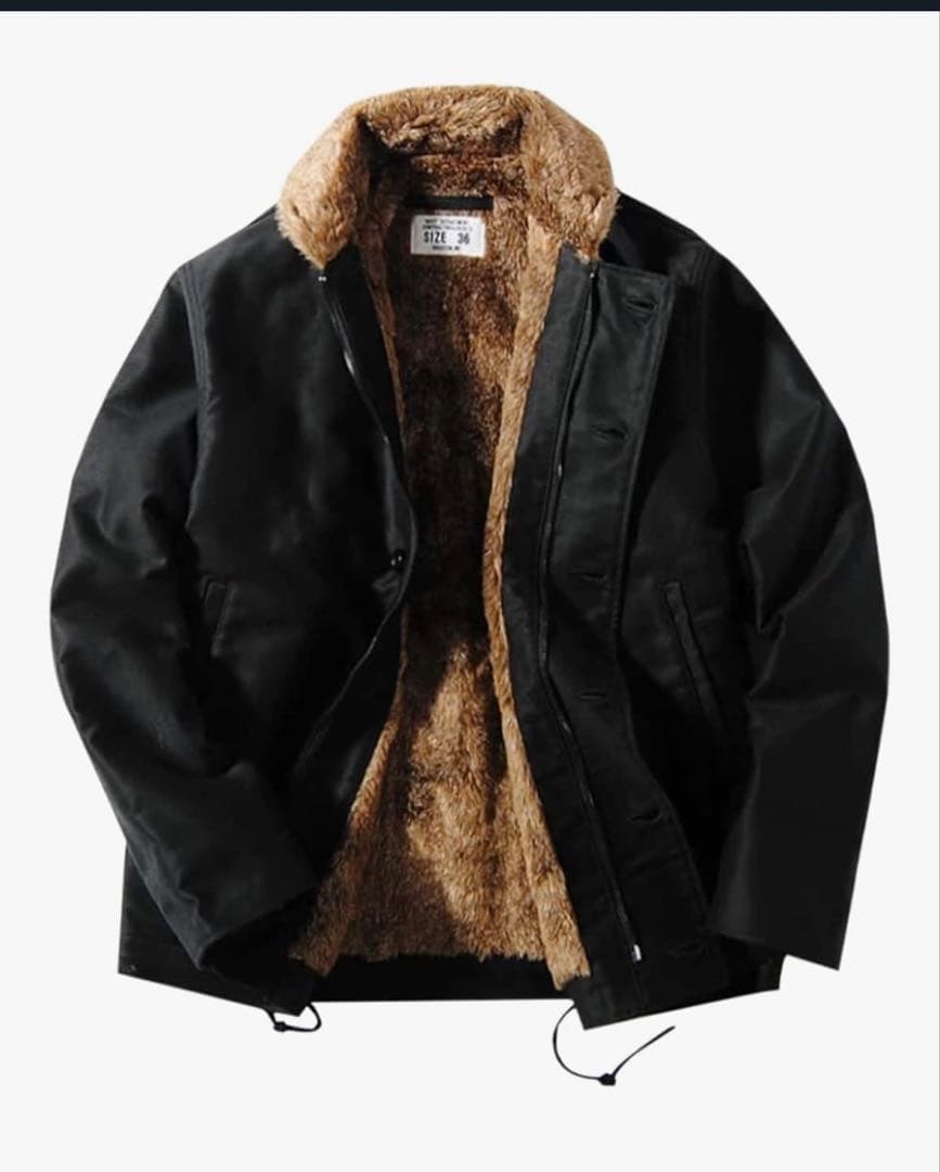 ヒューストンN-1 デッキジャケット 日本製 メンズ　ブラック　サイズ40(L)