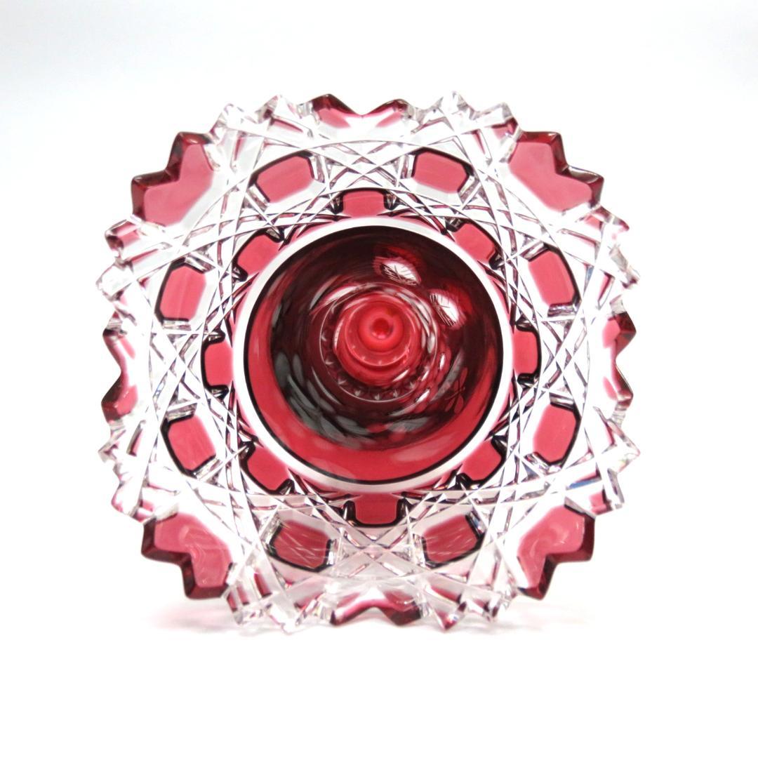 マイセンクリスタル　花瓶　花文彫一輪差し 色被せ　赤　箱付き