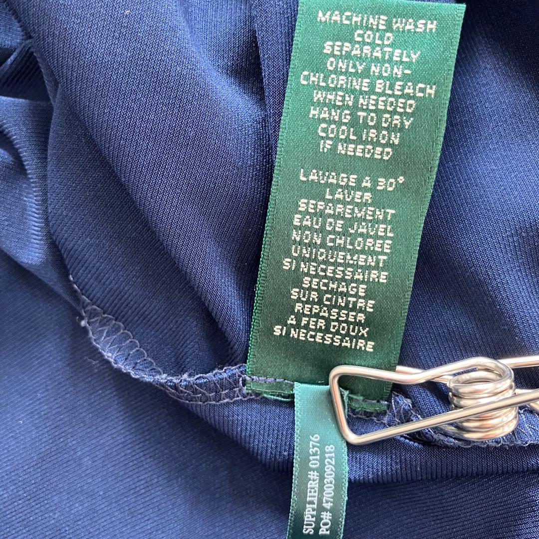 美品 ローレンラルフローレン ワンピース カシュクール ジャージー 鎖柄 青系