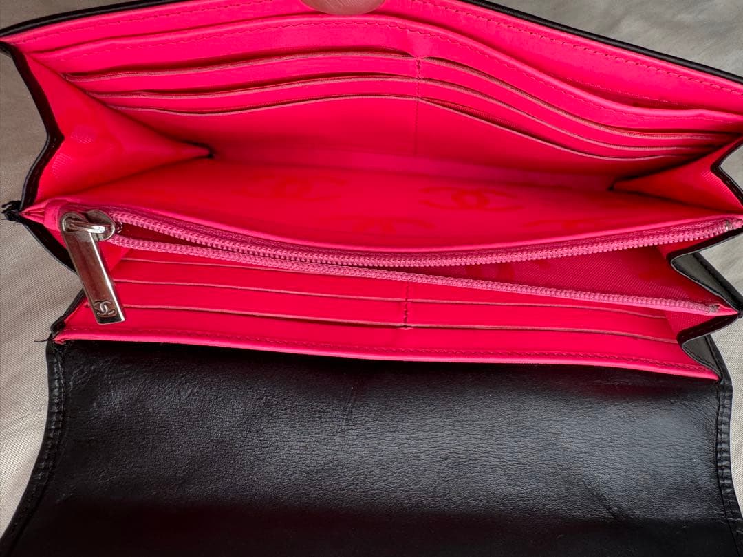 CHANEL ブラック 長財布 黒×ピンク