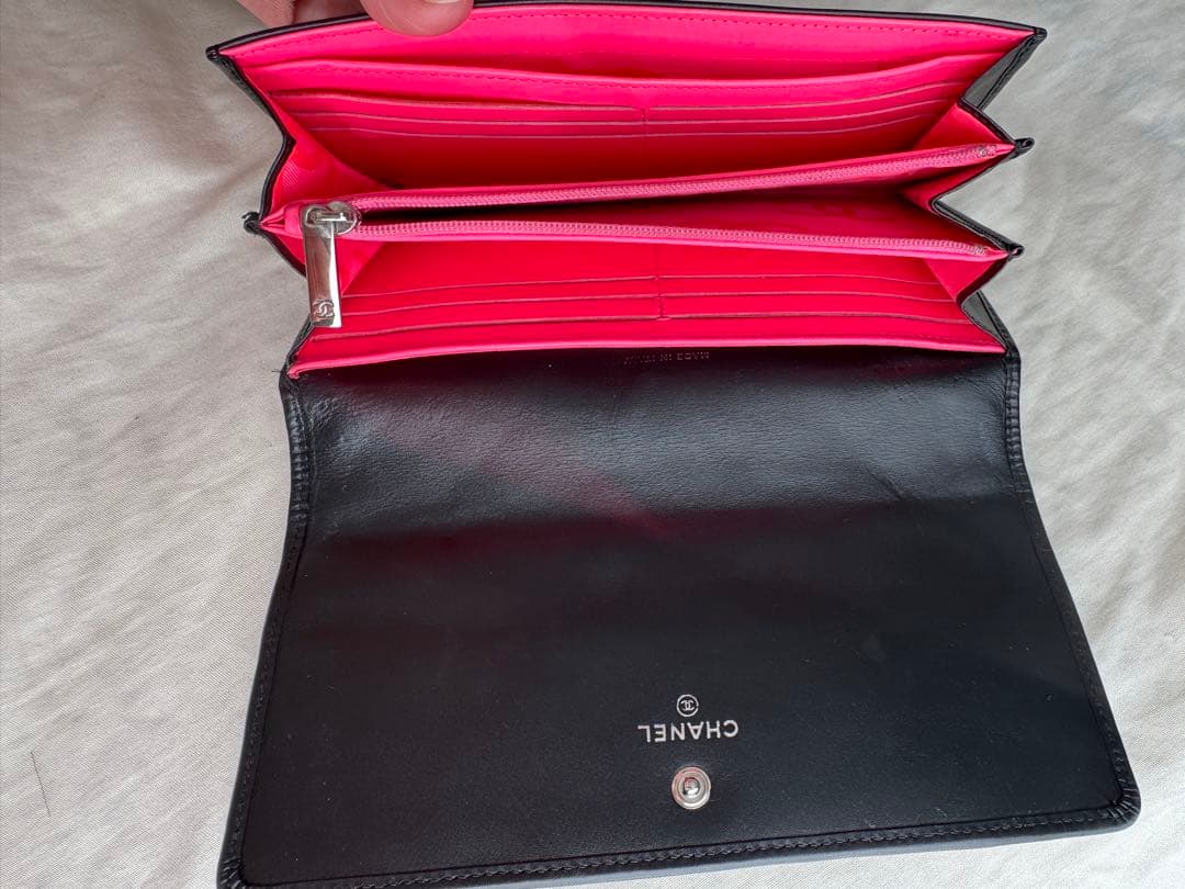 CHANEL ブラック 長財布 黒×ピンク