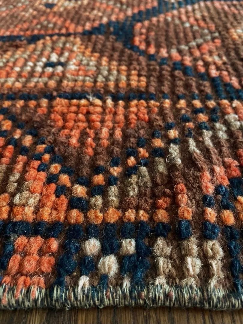 オレンジブラック　超ロングランナーラグ　ヴィンテージラグ　トルコラグ