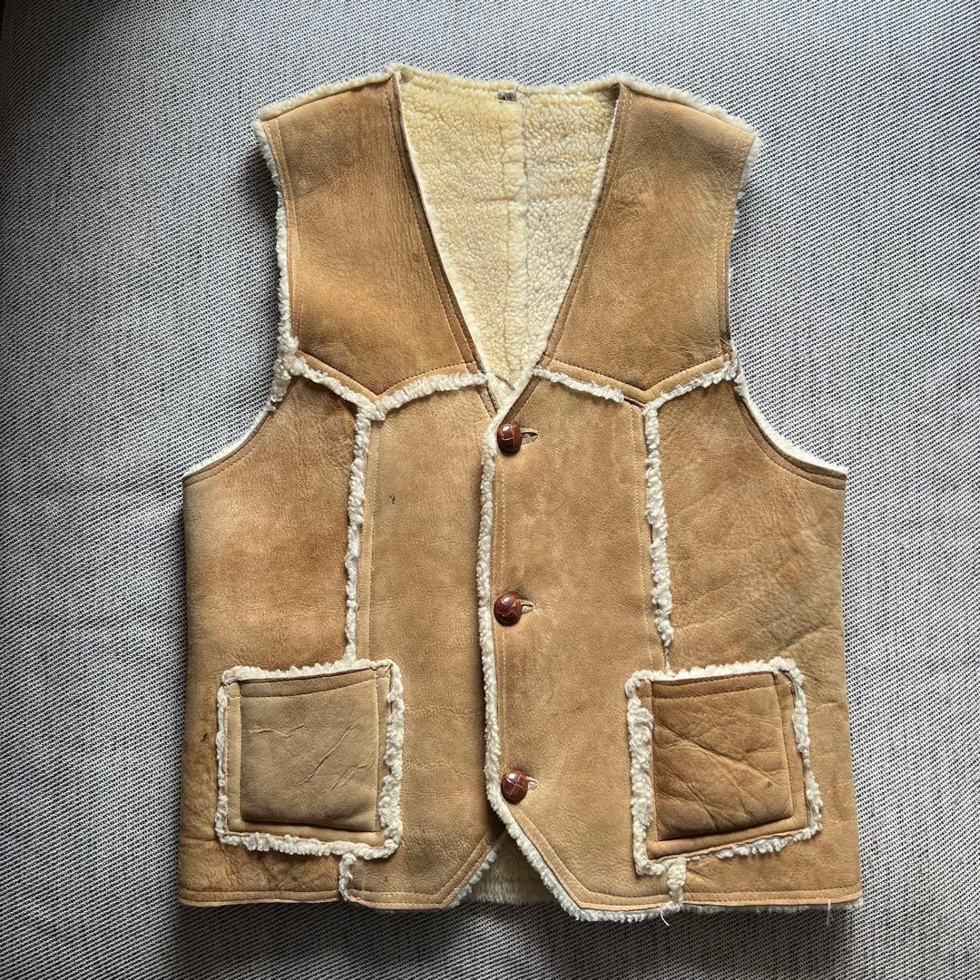 希少70's~80's vintage ムートンベスト　シープスキン　キャメル