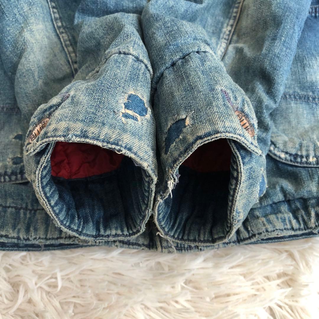 BLUE BLUEダメージ加工デニムカバーオール　デニムジャケット　ブルーブルー