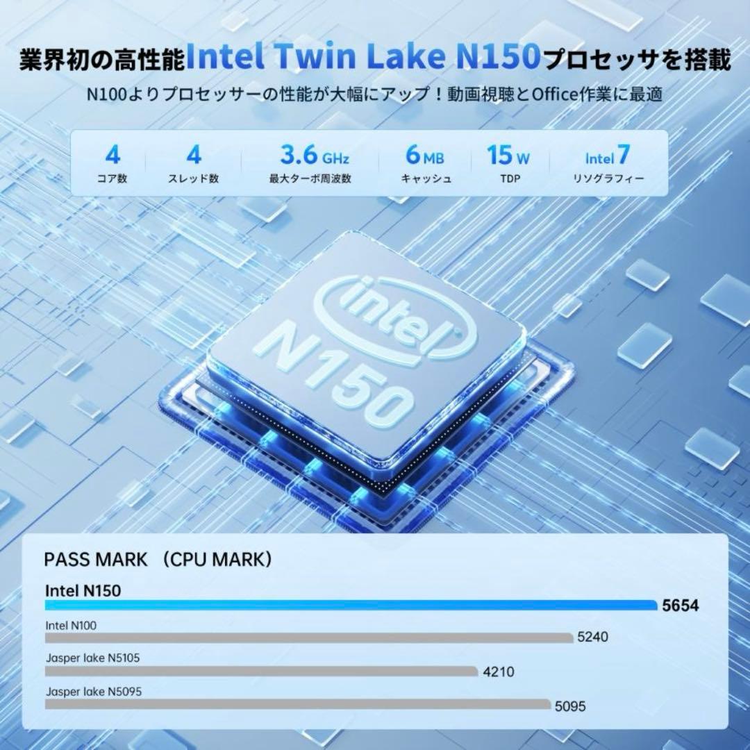 ミニPC N150 メモリ16GB 512GB SSD Windows11 銀