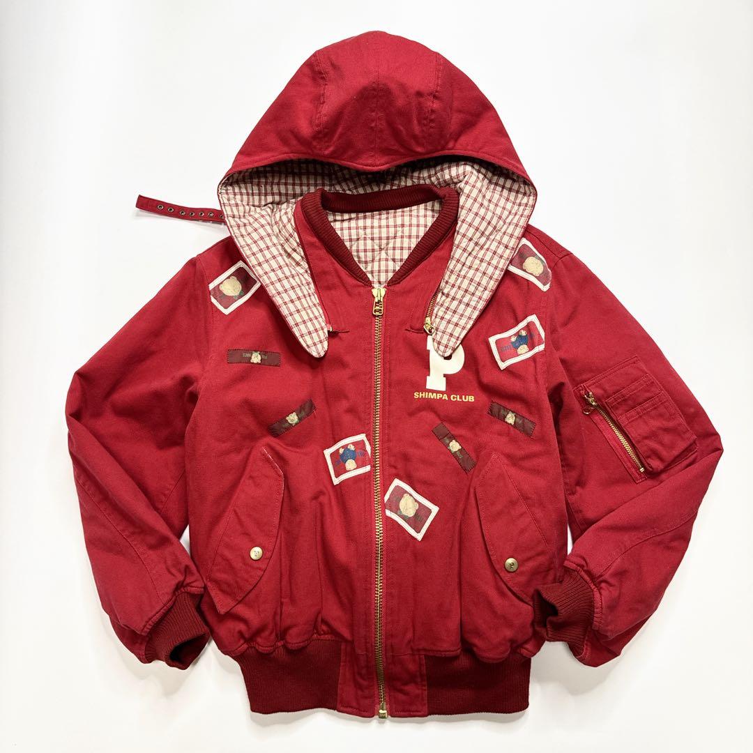 【美品】ピンクハウス　イニシャルロゴ　ワッペン　ブルゾン　クマ刺繍　レッド　赤