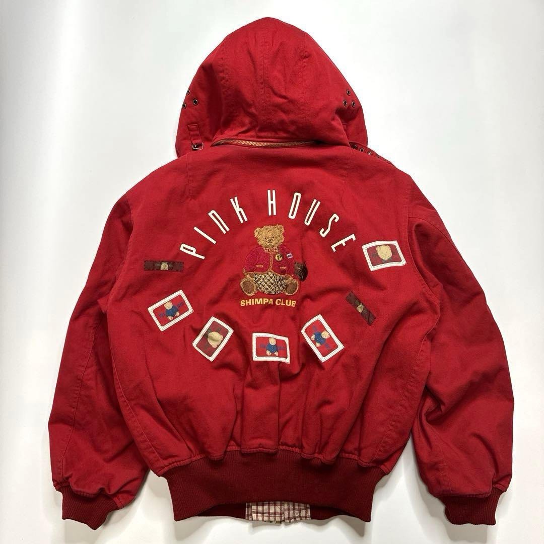 【美品】ピンクハウス　イニシャルロゴ　ワッペン　ブルゾン　クマ刺繍　レッド　赤