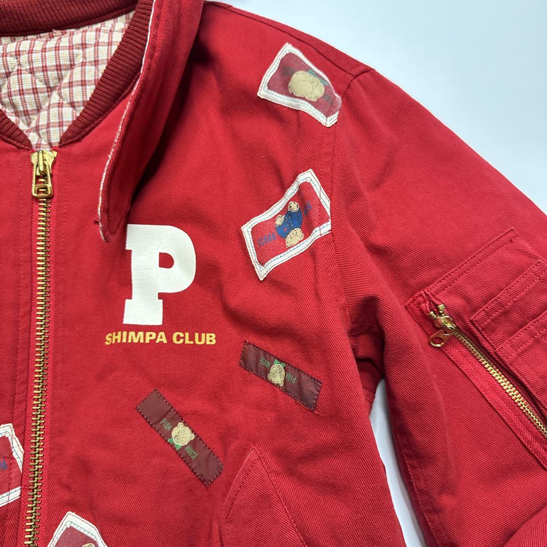 【美品】ピンクハウス　イニシャルロゴ　ワッペン　ブルゾン　クマ刺繍　レッド　赤