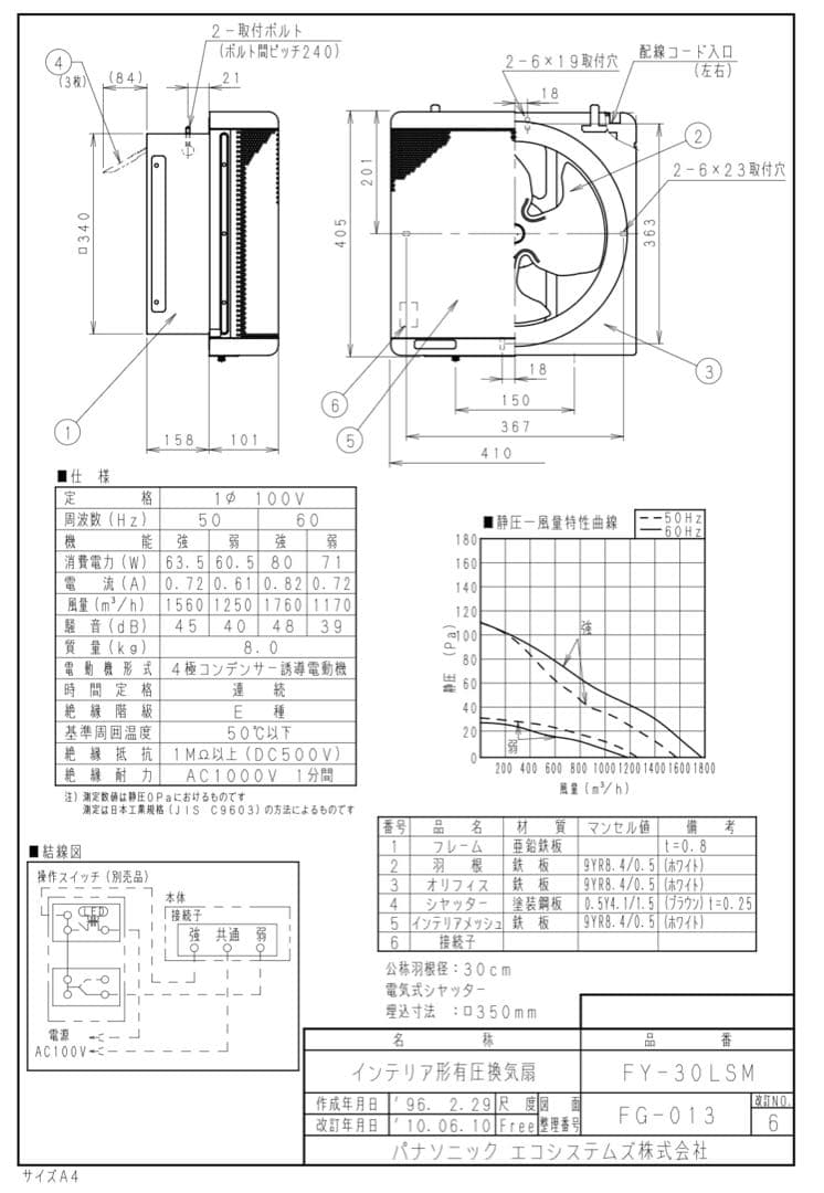 パナソニックFY-30LSM羽根径 30cm インテリア形・低騒音形有圧換気扇