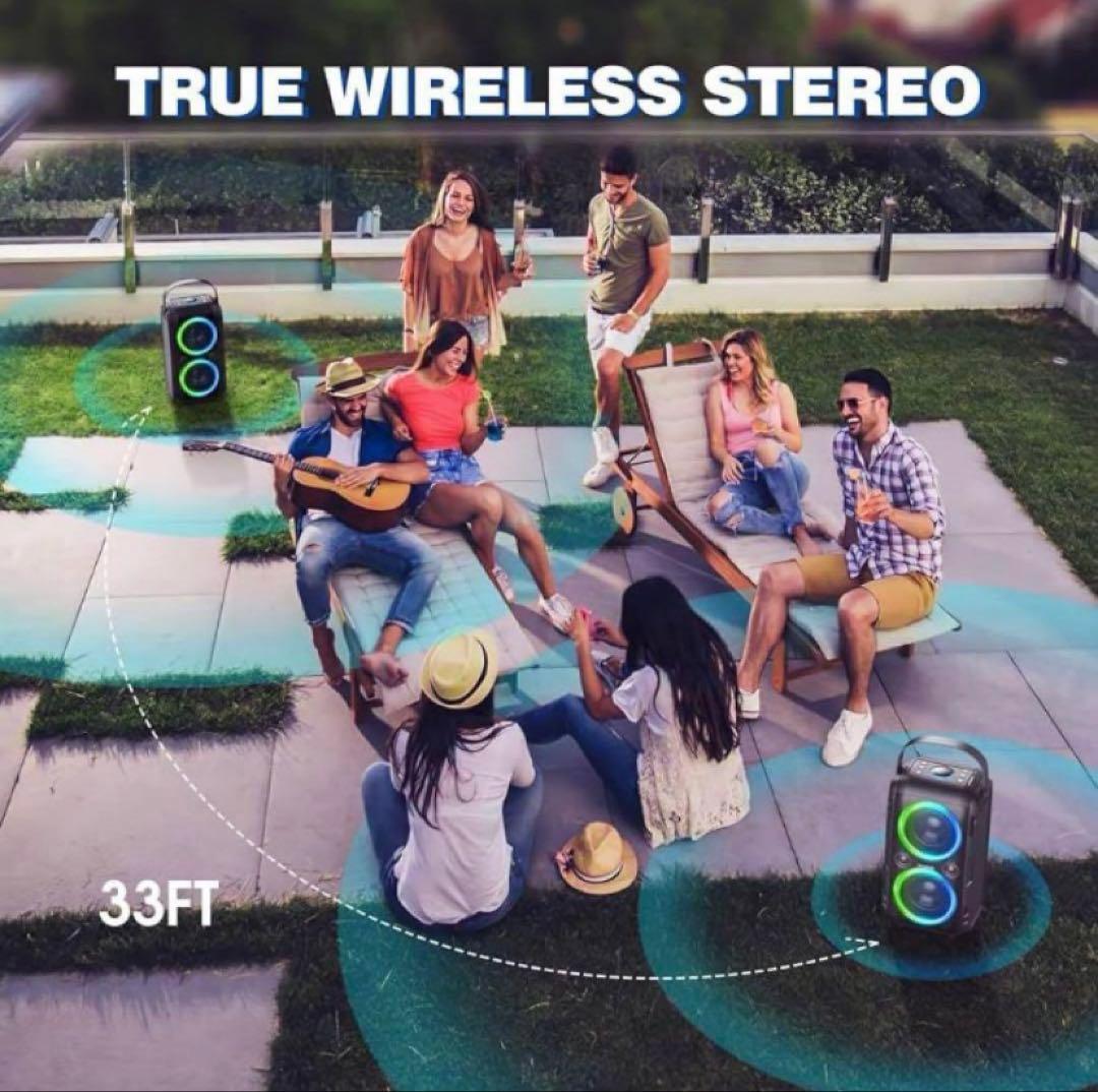 80W Bluetoothポータブルスピーカー 、重低音105dBサウンド