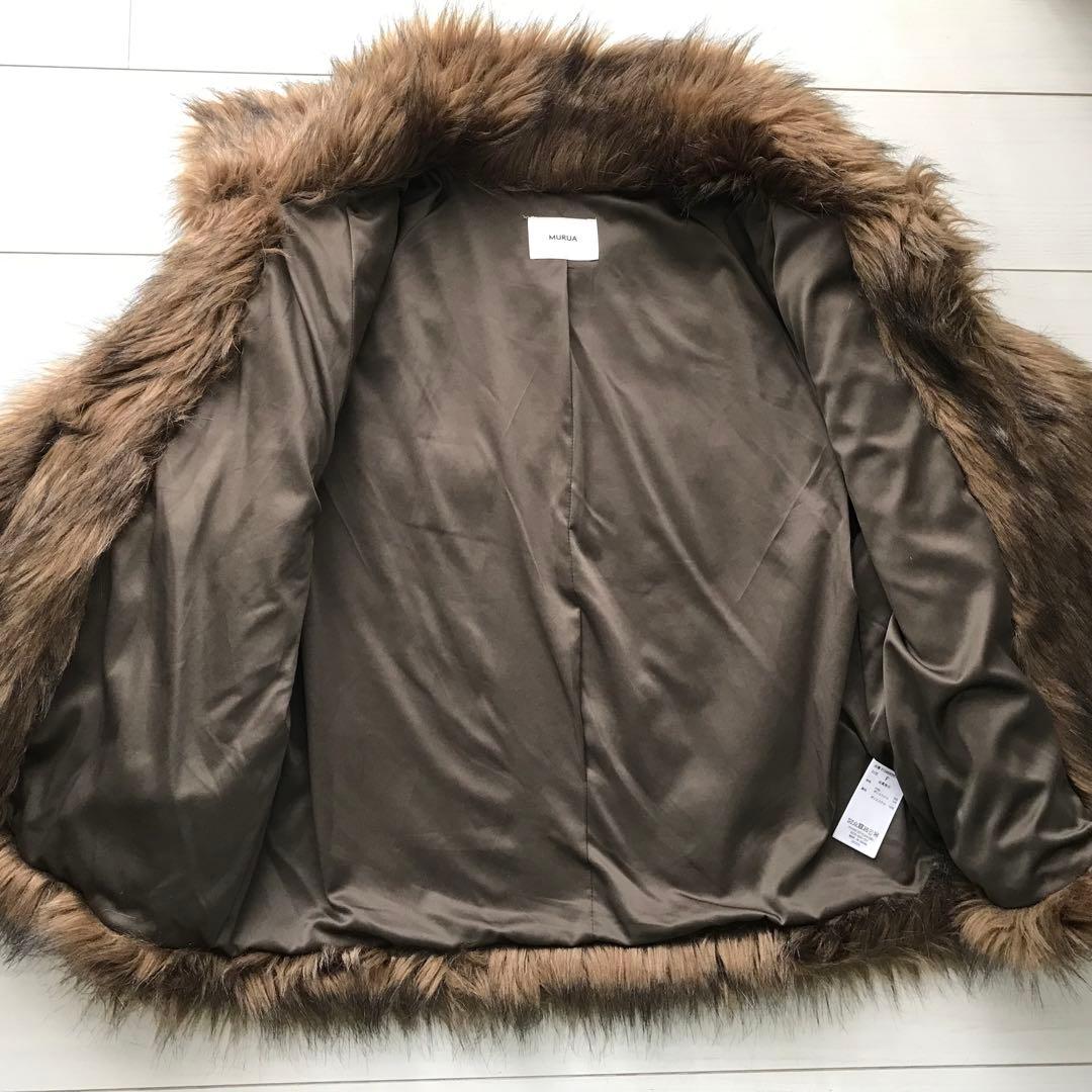 MURUA フェイクファーラインジャガードコート ブラウン