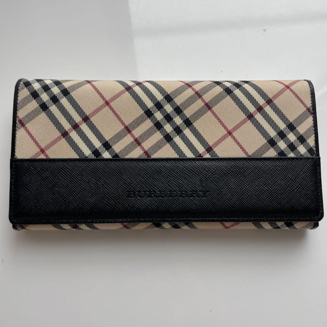 美品★BURBERRY★長財布　レザーノバチェック　ブラック