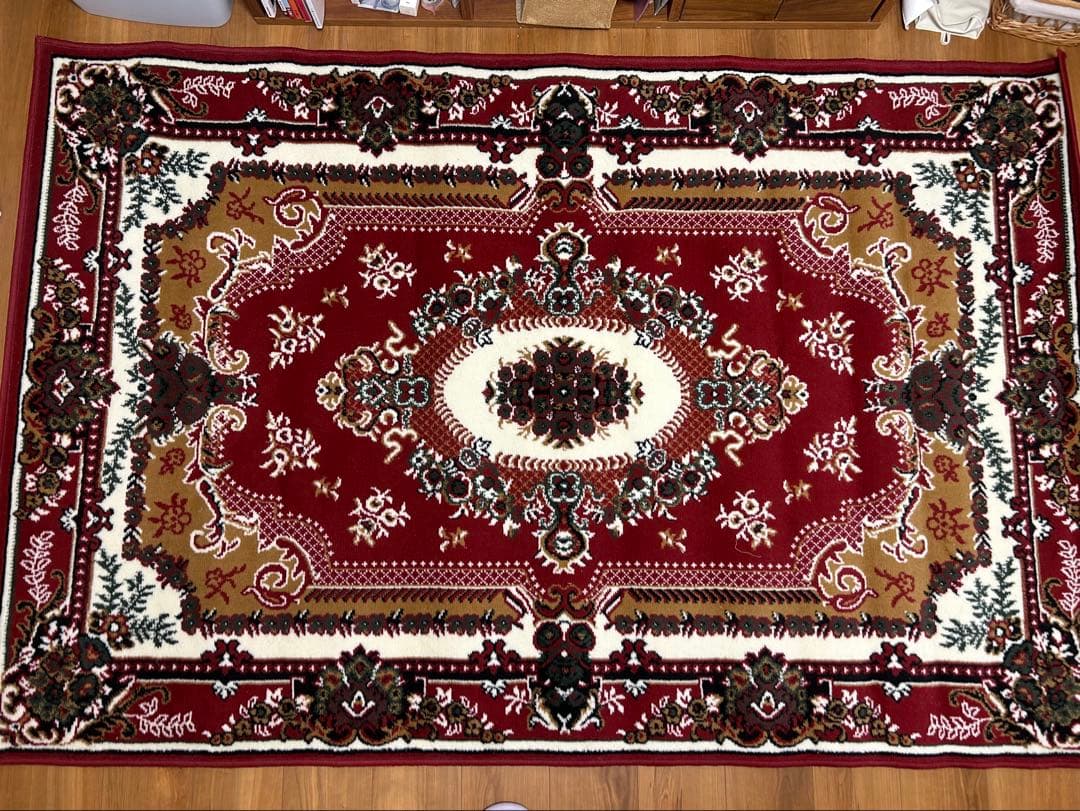 【美品】 ウィルトン織 絨毯 カーペット ラグ レッド 花柄 160×230㎝