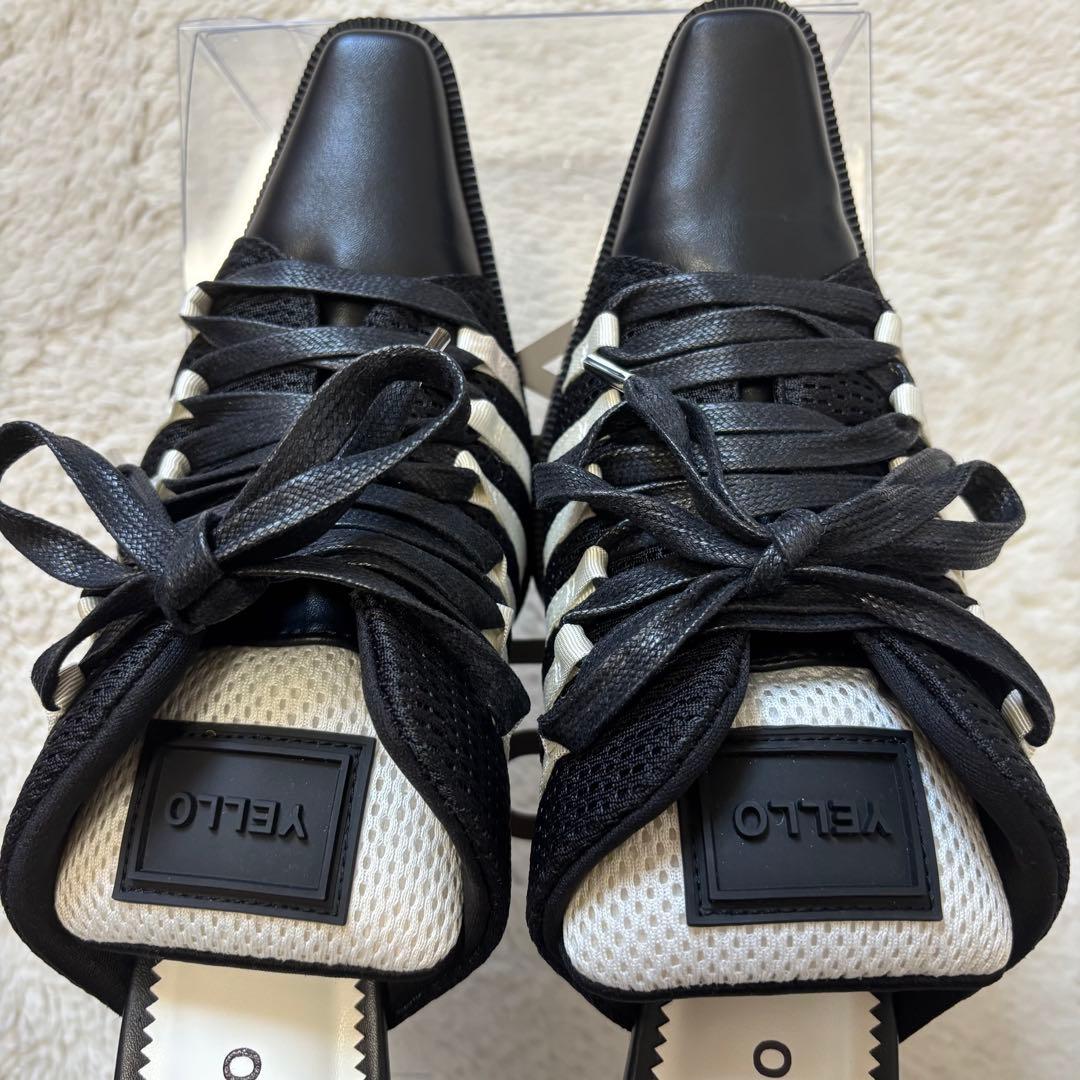 【美品‼️】YELLO ブラックホワイト ストライプ ミュール